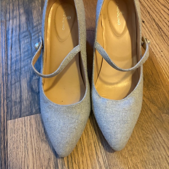 Bandolino Light Grey Suede Mary Jane Heel with Pearl Button - Picture 2 of 6